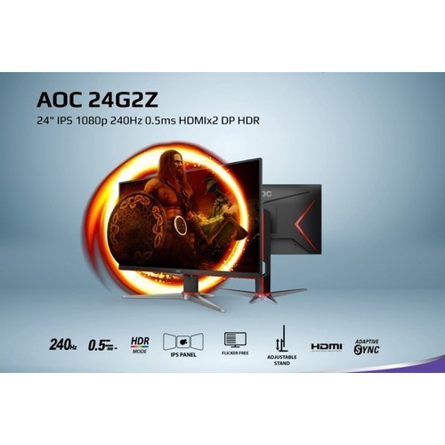 Monitor Gaming AOC 24G2Z 240Hz 24&quot; IPS 1080p 0.5ms HDMIx2 DP HDR