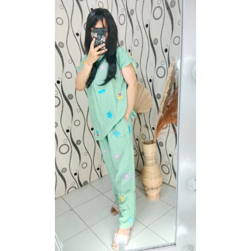 Piyama polos celana  depan Busui babydoll wanita Hits baju tidur perempuan one set jumbo pajamas