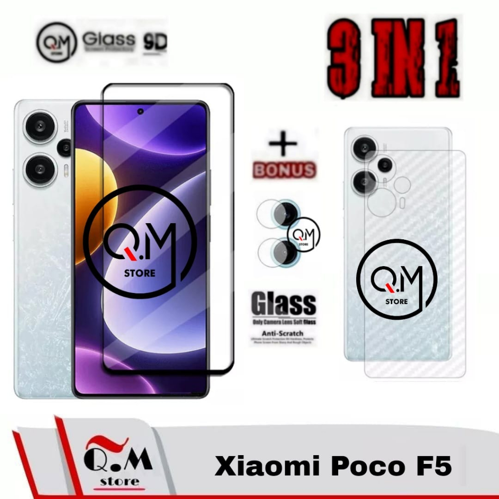 Paket 3in1 Tempered Glass Xiaomi Poco F5 Anti Gores Pelindung Layar