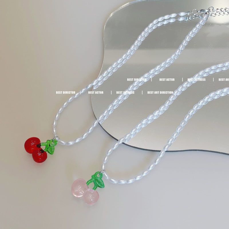 PROMO 7.7 Kalung Wanita Hiasan Bandul Buah Lucu Unik Fancy Strawberry Cherry Apel Mutiara Import