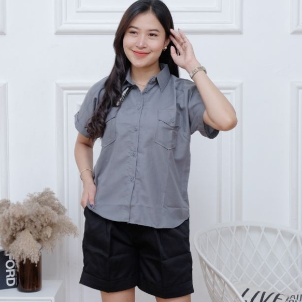 Nevana Shirt Atasan Wanita Terbaru /Kemeja Lengan Pendek Katun Polos