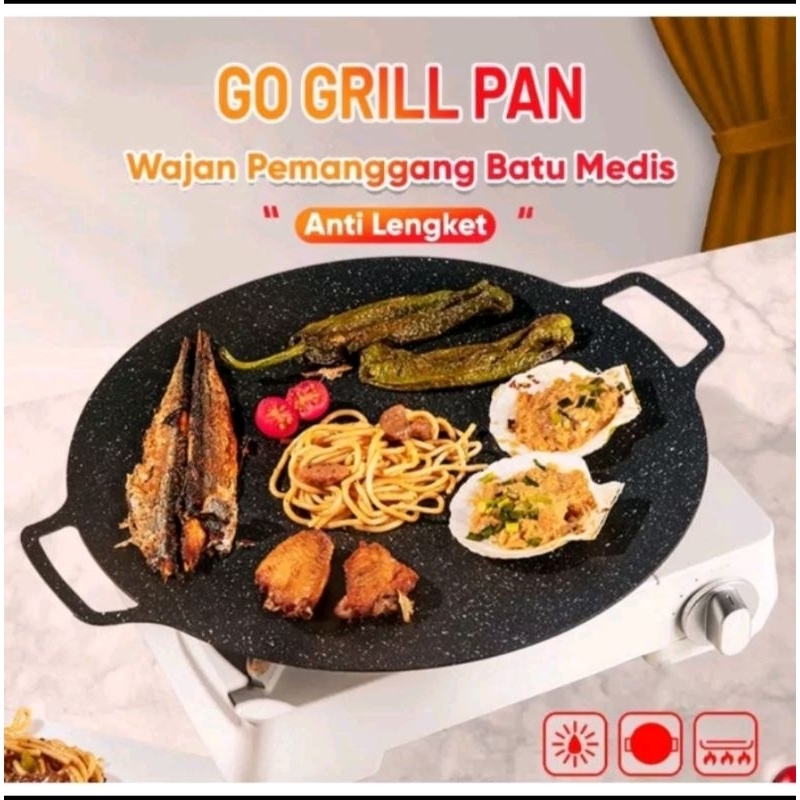 wajan konduksi 34 cm wajan grill barbeque BBQ anti lengket wajan serbaguna panggang