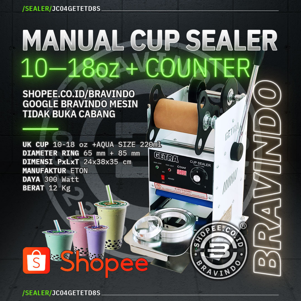 Manual Cup Sealer Getra ETD8S Penyegel Gelas Plastik cupSealer ET-D8S Sealing Cup Gelas 10-16oz