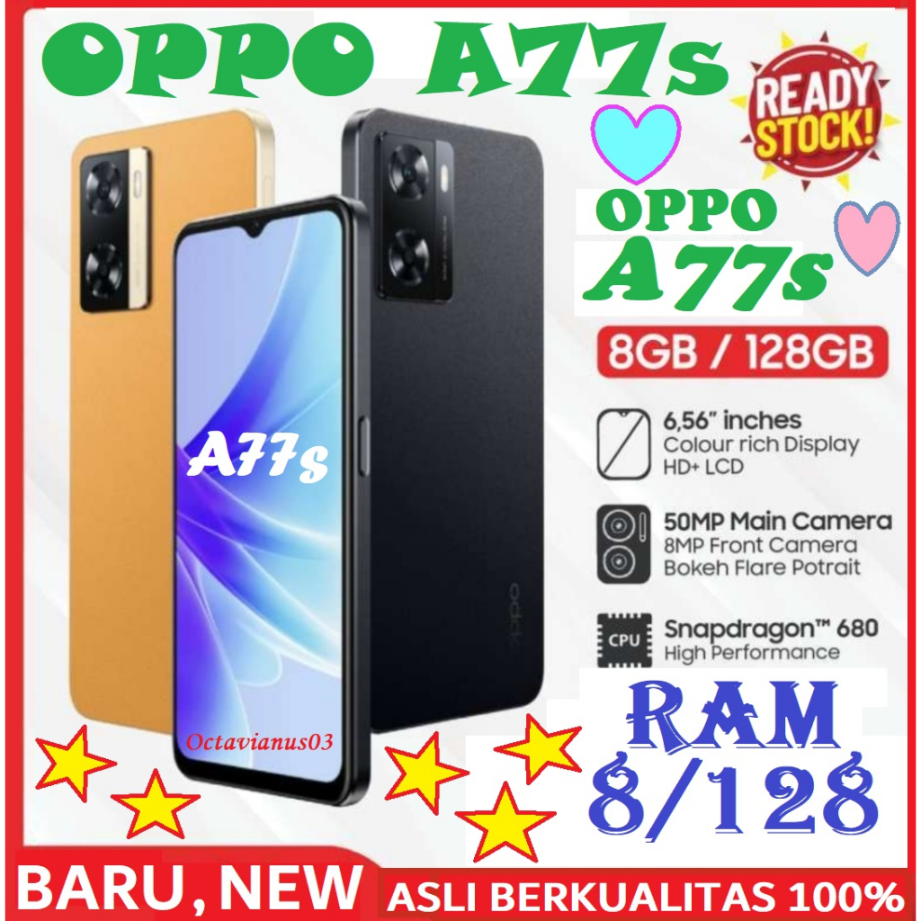 OPPO A77s ORI RAM 8/128GB {33W SUPER VOOC,Qualcomm® Snapdragon&quot;680 BARU GARANSI 1TAHUN