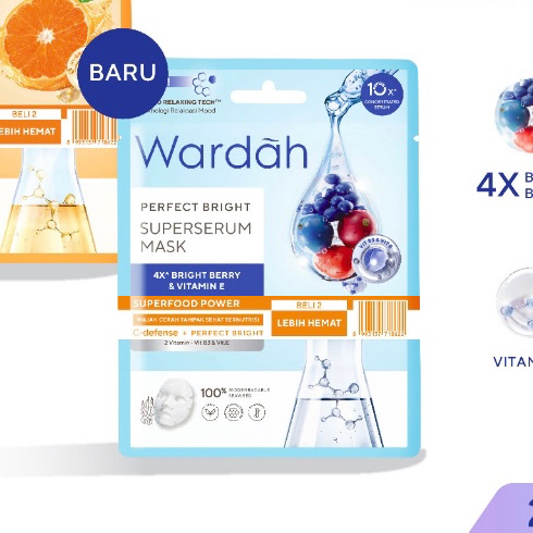 WARDAH Perfect Bright Superserum Mask Indonesia / Masker Wajah 20ml / 4X Bright Berry &amp; Vitamin E / Mencerahkan Secara Instan / Brightening Glowing Moisturizing Hydrating Menutrisi Melembabkan Kulit Muka / Skincare Face Care Series / Facial Essence Sheet