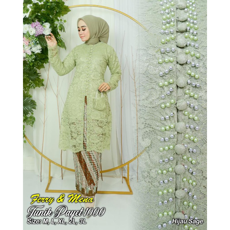 Tunik kebaya brukat jumbo SIZE XXXL payet mutiara modern elegan dan cantik Kebaya brukat tunangan pernikahan wisuda lamaran