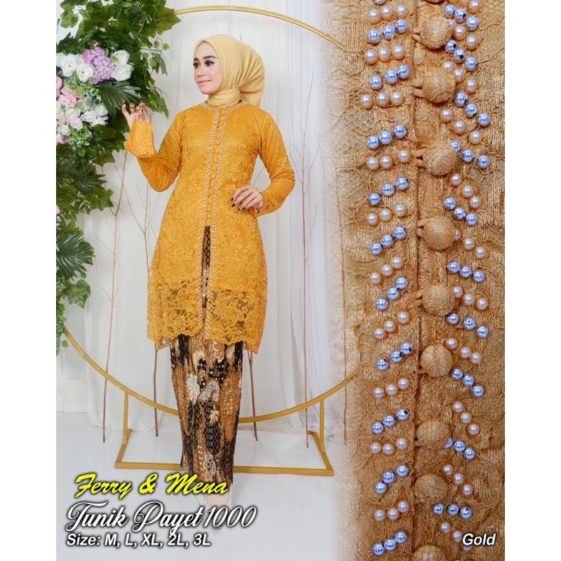 Tunik kebaya brukat jumbo SIZE XXXL payet mutiara modern elegan dan cantik Kebaya brukat tunangan pernikahan wisuda lamaran