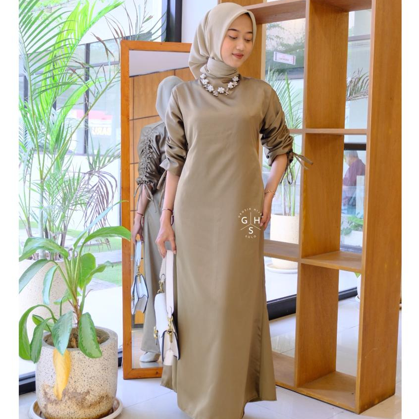 RAIMA GAMIS MAXI BRIDESMAID ATASAN WANITA DRESS DUYUNG SATIN SILK PREMIUM (DBY)