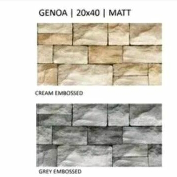 SUPER PROMO Keramik Dinding 20x40 Matt 2 Motif Batubata Garner Terracota dan Genoa Grey Emb Kw3