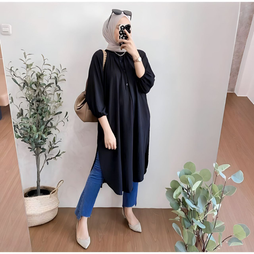 Atasan Tunik Wanita Crinkle Airflow Tunic Kerut Tangan Tnk05pa