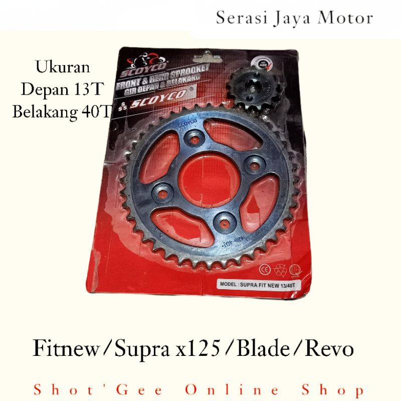 GIR GEAR DEPAN + BELAKANG FITNEW 428H/40T/13T/KARISMA/SUPRA X125/BLADE/REVO ABS