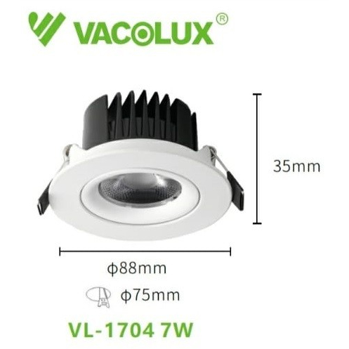 LAMPU DOWNLIGHT LED VACOLUX 4000K 7W 7 WATT VL-1704