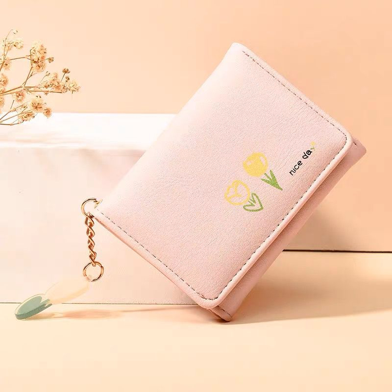 ♥TMALL88♥ Dompet Lipat Wanita Dompet Wanita Motif Bunga ada Gantungan Lucu