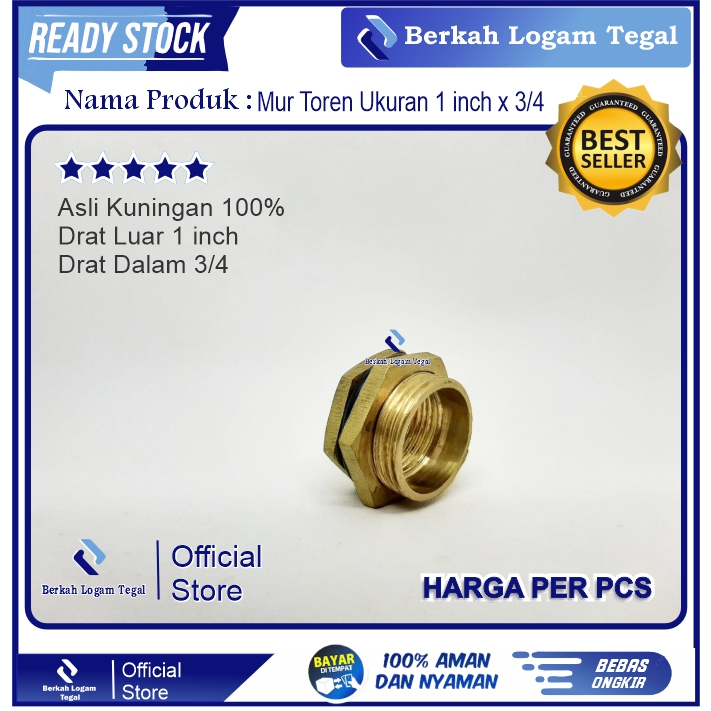 Mur Tandon 1" × 3/4" KUNINGAN / Mur Toren / Flock ring Tangki air Grosir