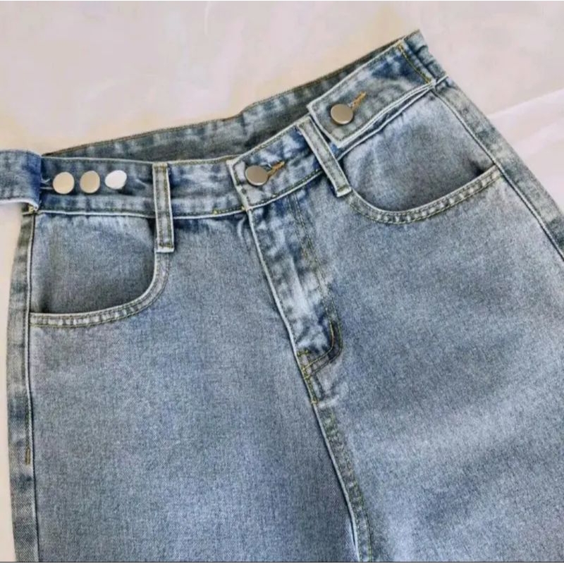 Celana Jeans Highwaist Wanita Kulot Sekoder bagian pinggang dapat disesuaikan