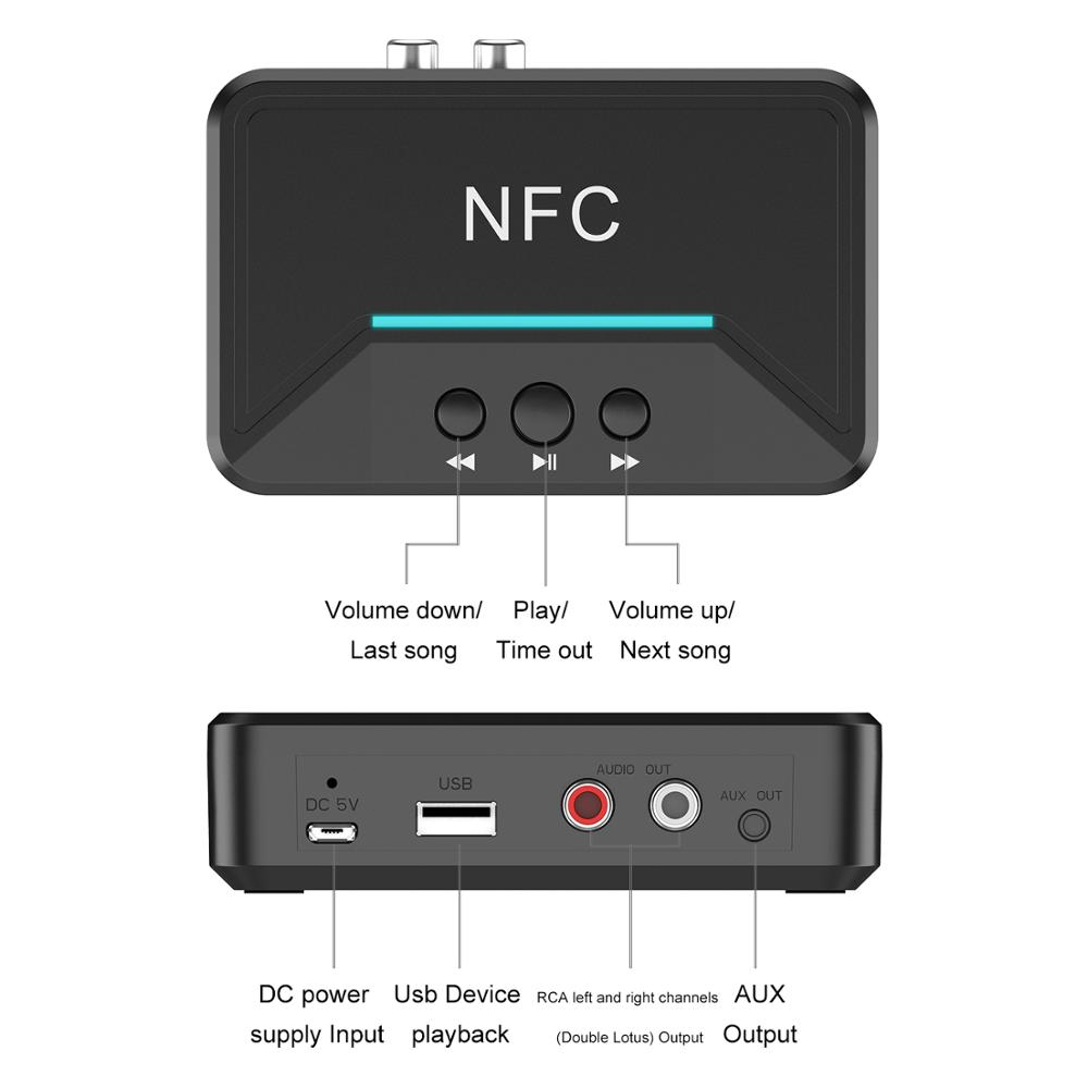 BT200 NFC Bluetooth 5.0 Penerima Audio Nirkabel Adaptor Audio Stereo 3.5Mm Suara Musik AUX RCA untuk Speaker Mobil