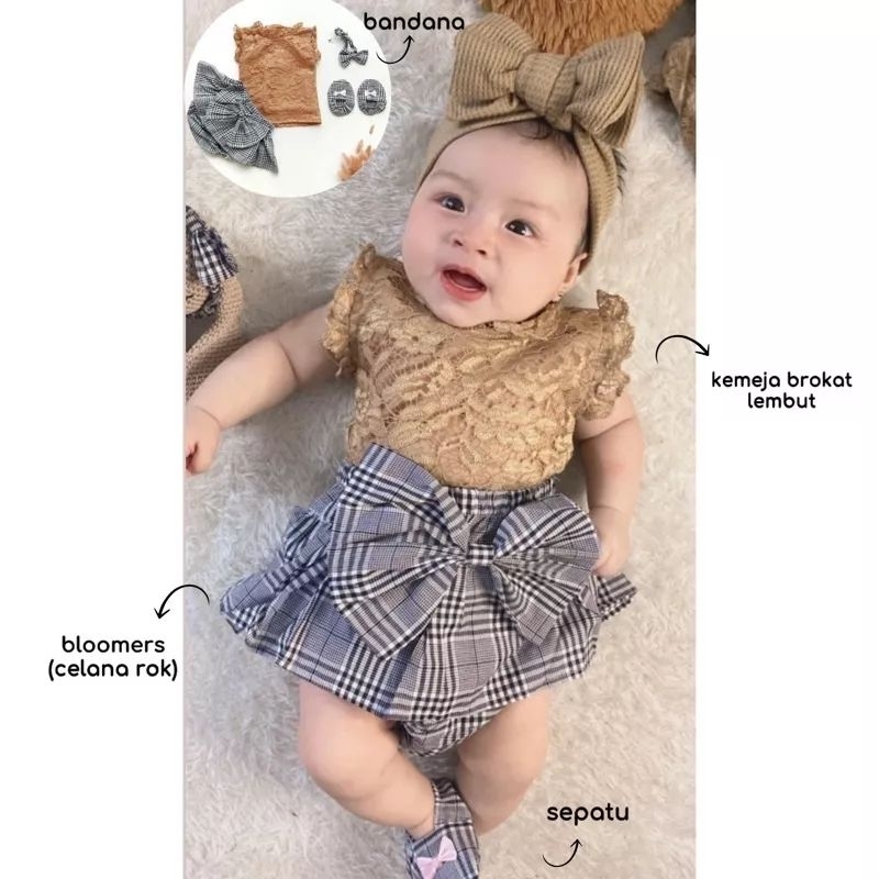 Setelan baju bayi BRIELLE SET / setelan baby newborn perempuan / setelan baju rok bandana sepatu cewek cantik fashion