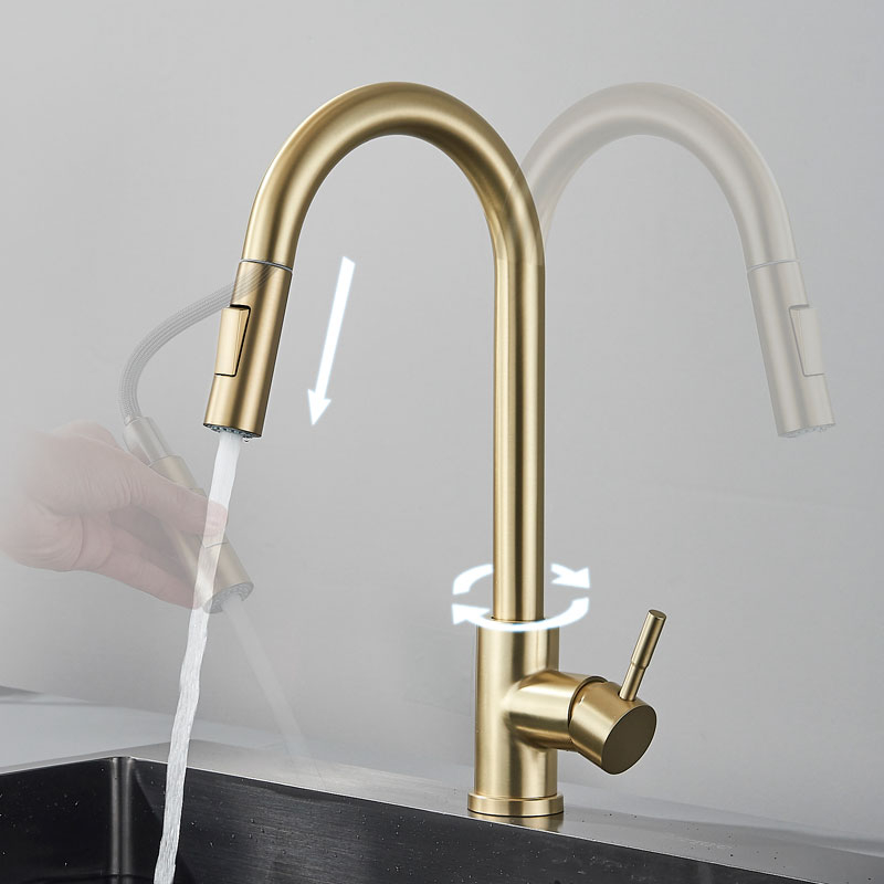 Touch Sensor Kran Sink Mixer Tarik Brushed Brass Kran kitchen Sink keran air wastafel Kran Cuci Piring Fleksibel