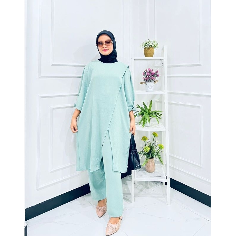 NEW!!!DIVA SET/Stelan Long Tunik Terbaru Kringkle Airflow/One set Long Tunik Viral Kringkle Ld 120