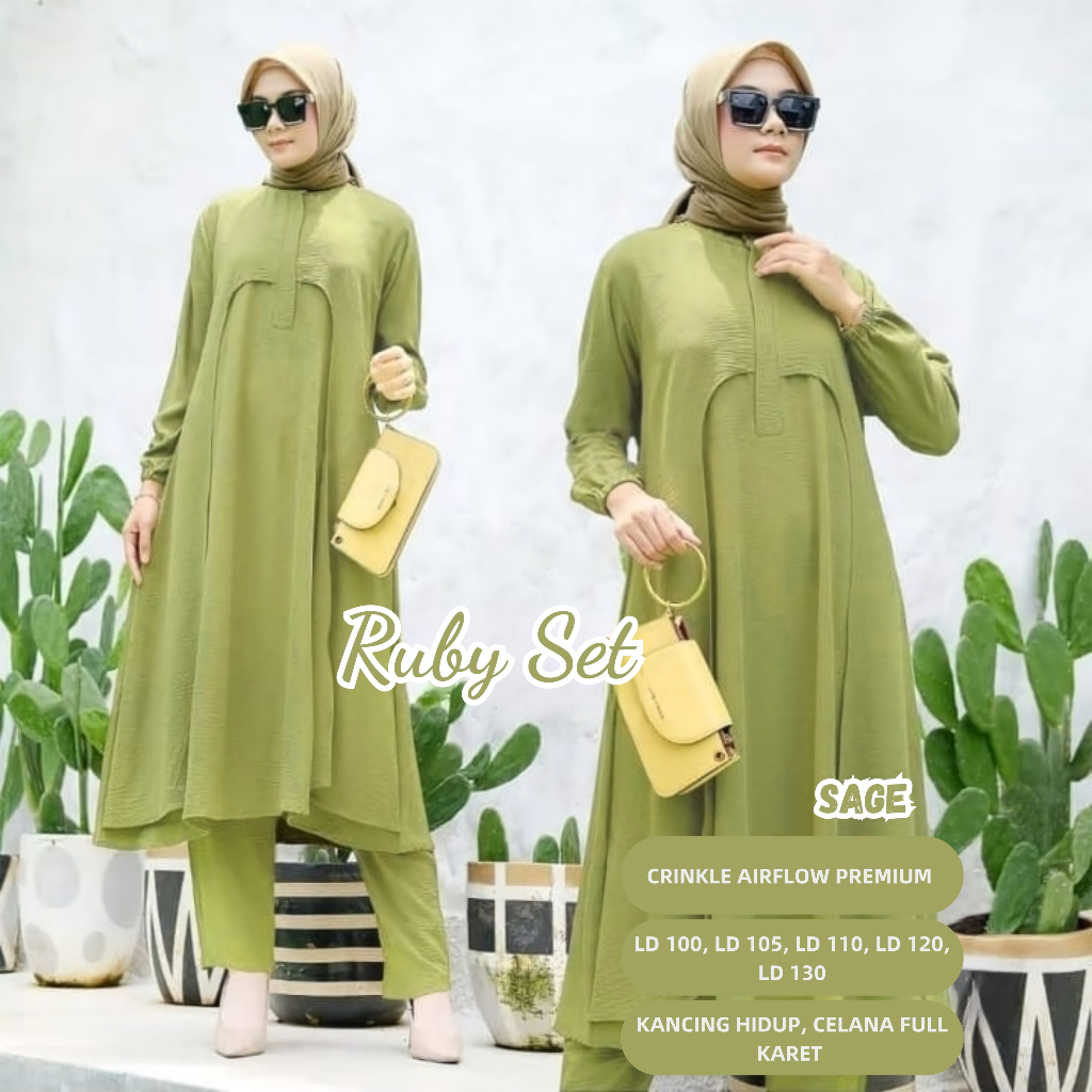 [COD] RUBY One Set Baju Wanita Setelan Jumbo Terbaru Muslim Wanita Terbaru Bahan Cringkle / Setelan 