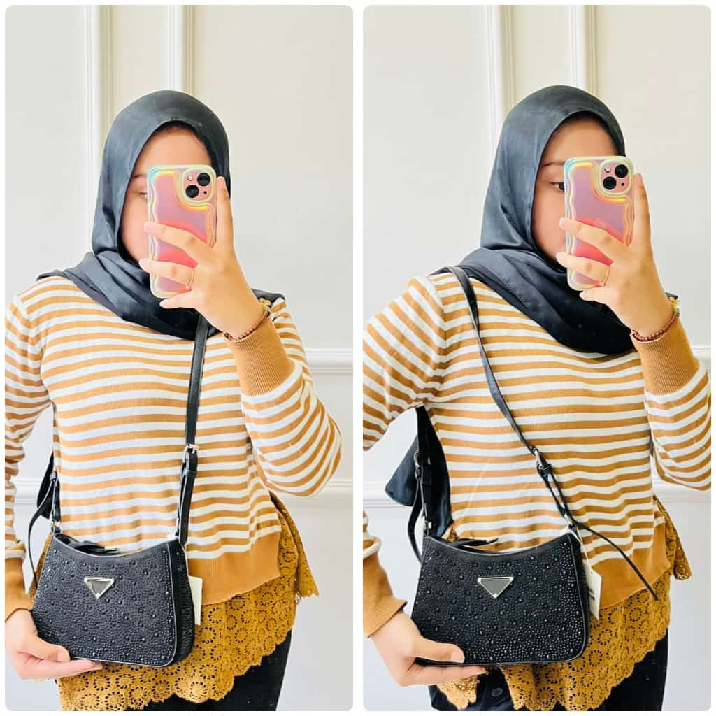 (PINK_IMP) New Tas sling , shoulder , jinjing Match Banget buat Acara Pesta / Formal. Warna Hitam . Premium