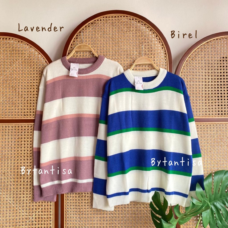 Bytantisa - Sweater Rajut Oversize Melissa Motif Garis