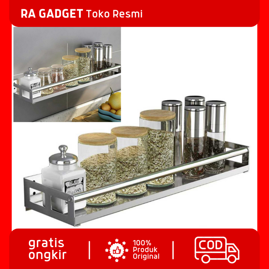 Rak Gantung Dapur Wall Mounted Stainless Steel / Laci Rak Dinding Tempel Tembok Dinding Tempat Penyi