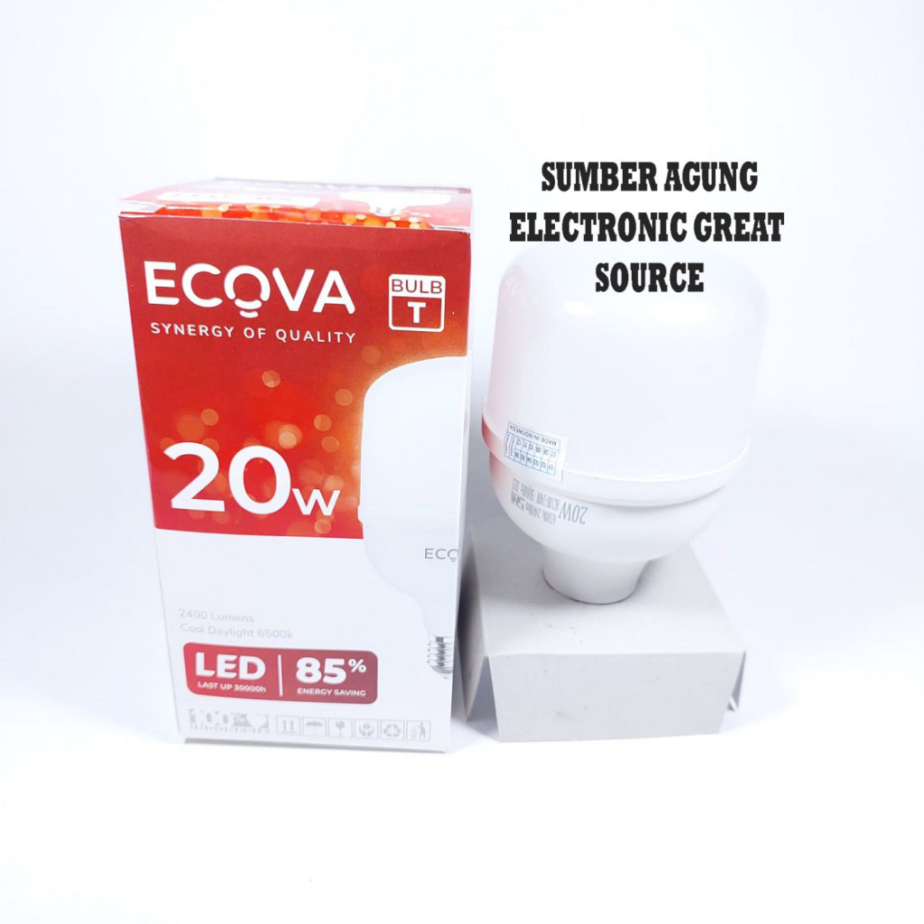 Ecova Lampu Bulb T 20W Capsule Tabung 7400 Lumens 7400L 6500k Cool Daylight CDL