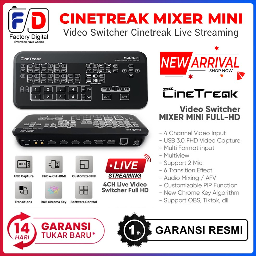Cinetreak Mixer Mini Full HDMI 4-Channel Mixer Video Switcher - Resmi