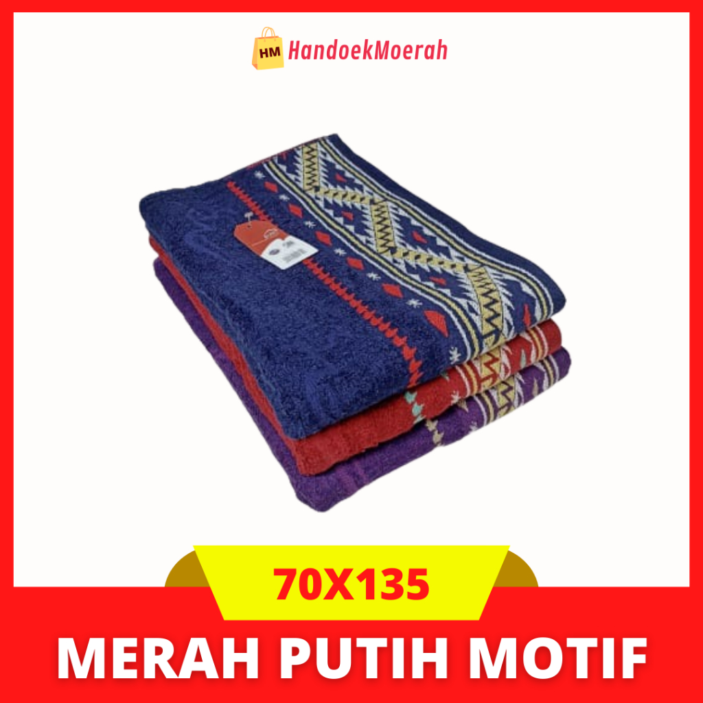 Handuk Mandi Dewasa Terry Palmer Murah / Towel Merah Putih Motif MPN 516 70x135