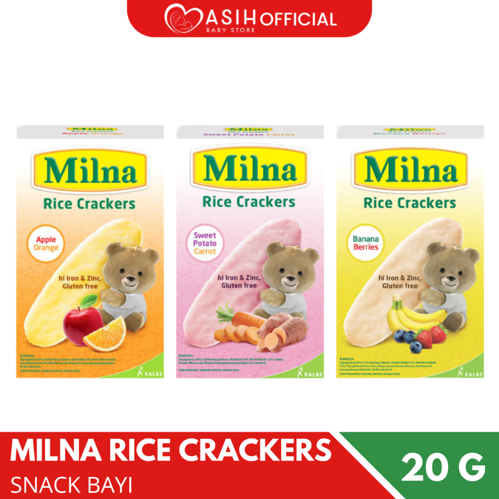 Cemilan Bayi 6 Bulan Milna Rice Crackers Apple Orange Banana Potato