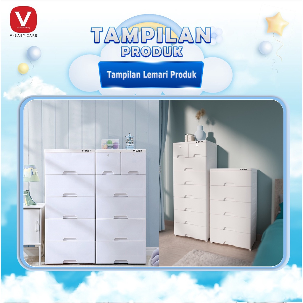 V-BABYCARE Meja nakas plastik kamar tidur , kotak tempat penyimpanan mainan baby, loker lemari anak-