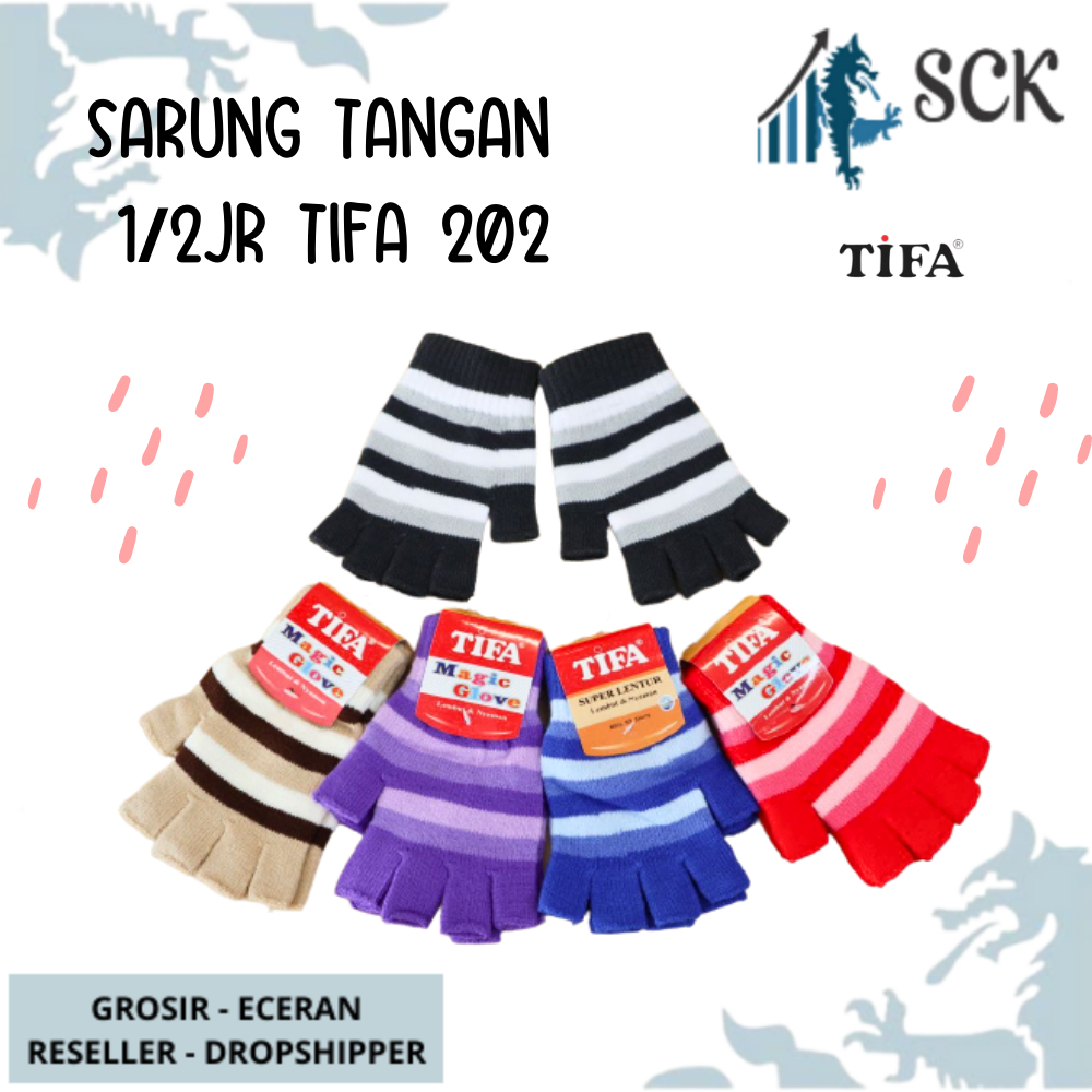 Sarung Tangan TIFA 202 1/2 Jari Strip WARNA / Sarung Tangan Dewasa Polos TIFA 1/2 JARI STRIP 202 / Kaos Tangan Cewek Perempuan Perlengkapan Otomotif - sckmenwear GROSIR