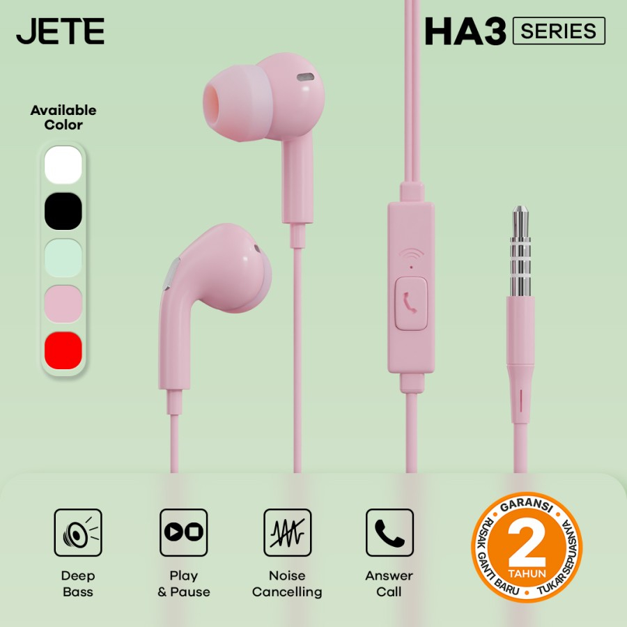 Earphone Handsfree Headset Bass JETE HA3 - Garansi Resmi 2 Tahun