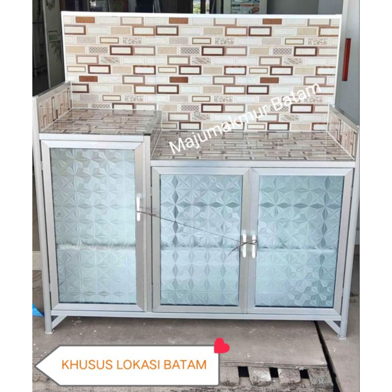 RAK KOMPOR 3 PINTU TINGKAT MOTIF POLOS / KITCHEN SET KACA ALUMINIUM ( BATAM)