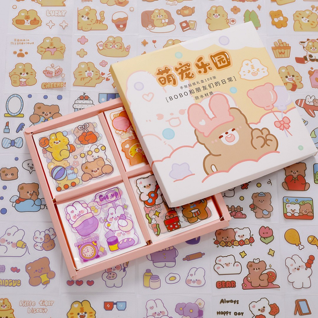 Sticker waterproof anti air motif kartun lucu BOBO beruang luar angkasa bear 50/100 lembar Sticker aesthetic 100pcs Sticker Journaling