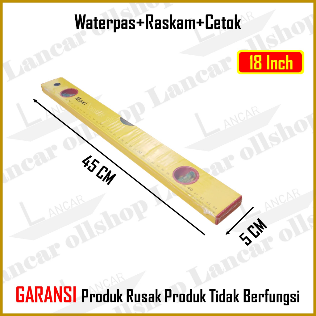 PAKET! Cetok Semen Gagang Kayu Lancip 6 inch Sendok Semen + Waterpass + Raskam