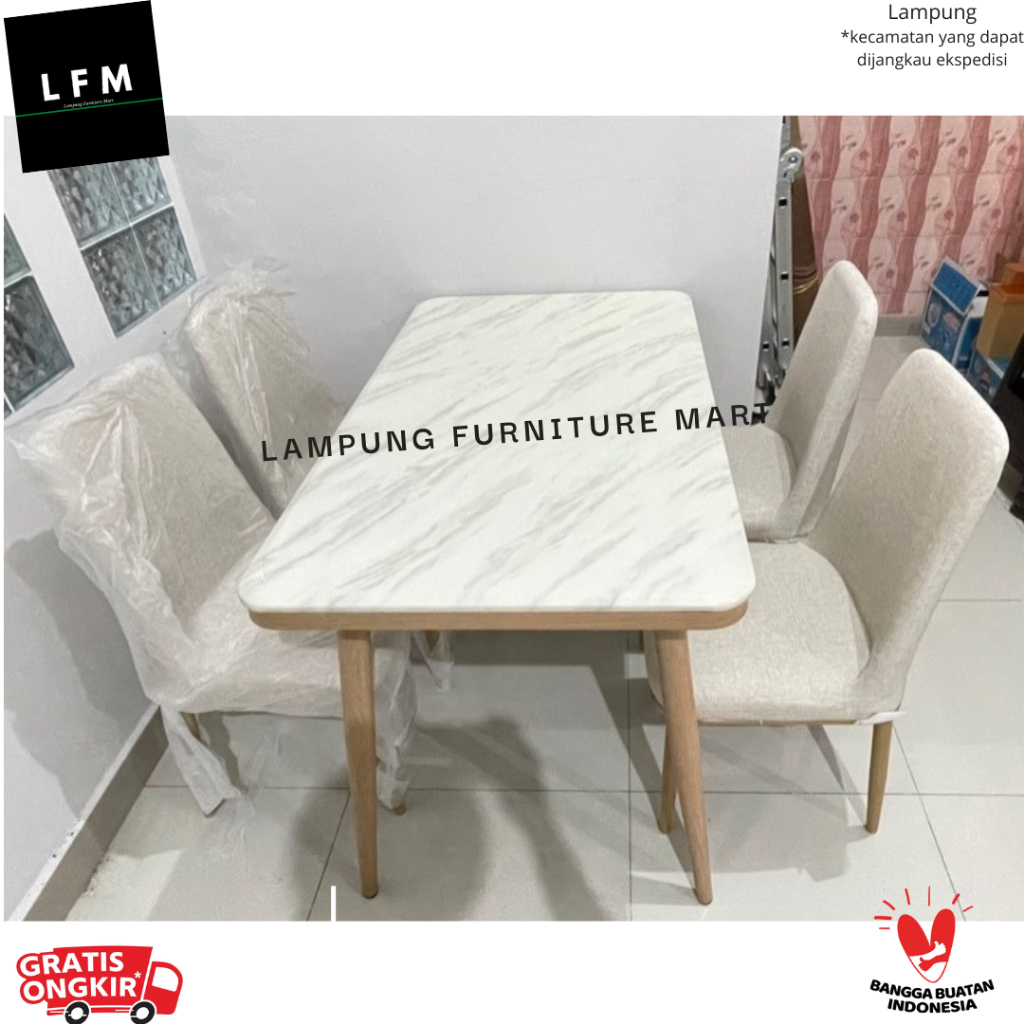 Set Meja Makan Putih Importa Marmer DS MATTO 4 Kursi - LFM Lampung