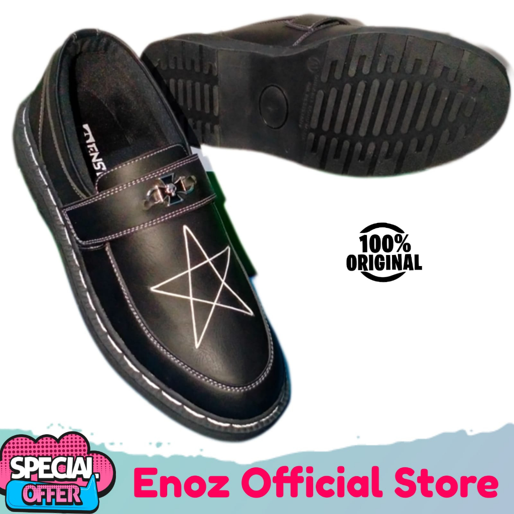 Sepatu Penny Loafers Pria Kulit Pu Sinthetic Slip On Formal Hitam Original Enoz Smile