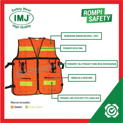 Rompi Safety Proyek Kerja Lapangan 6 Kantong IMJ