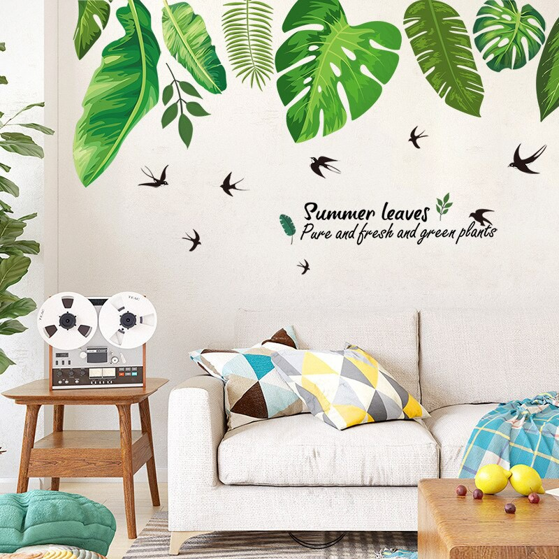 WALSTIKER WALSTICKER SETIKER STIKER STICKER WALLSTICKER DINDING TEMBOK KAMAR ANAK RUANG TAMU CAFEE CAFE MOTIF DAUN HIJAU SUMMER GREEN LEAVES D208 @banyak