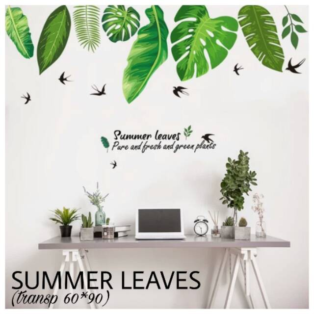 WALSTIKER WALSTICKER SETIKER STIKER STICKER WALLSTICKER DINDING TEMBOK KAMAR ANAK RUANG TAMU CAFEE CAFE MOTIF DAUN HIJAU SUMMER GREEN LEAVES D208 @banyak