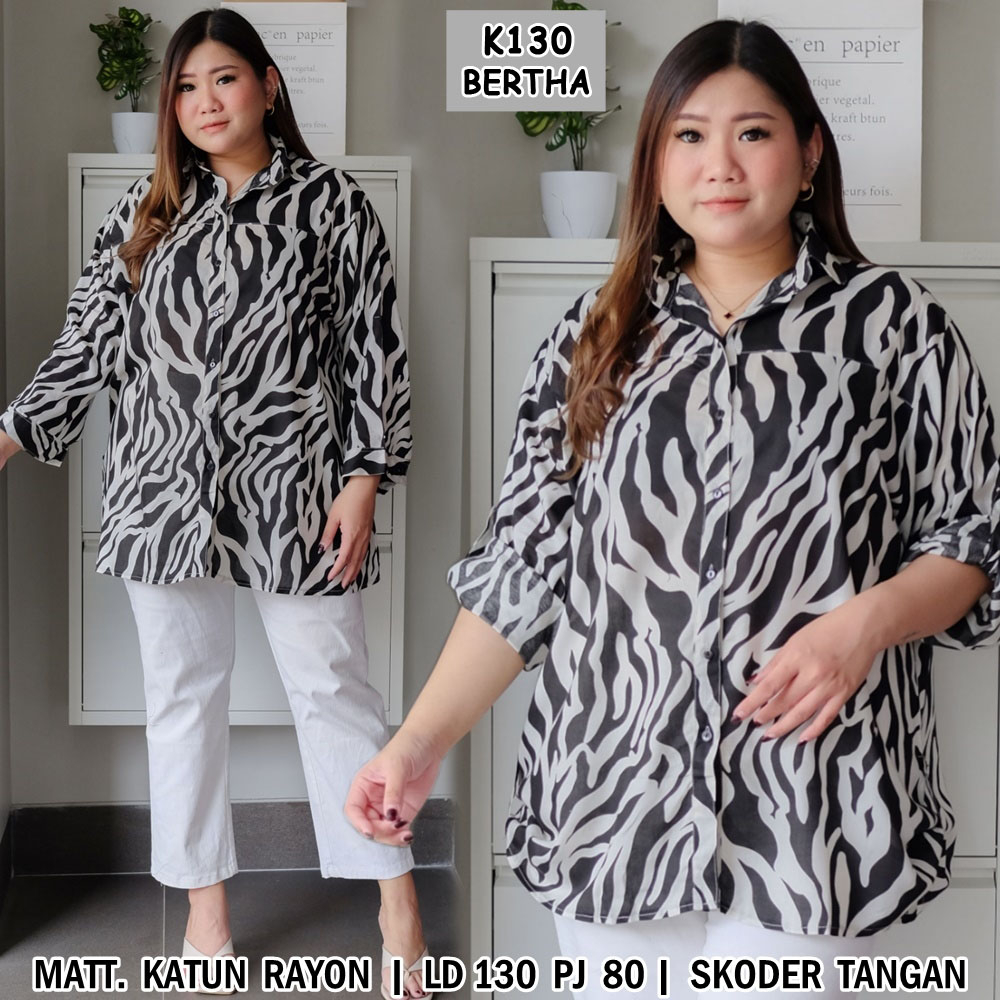 BIGCLO - (COD) LD 130cm Kemeja Wanita Corak Jumbo B130 Kemeja Salur Baju Atasan Big Size Bahan Katun