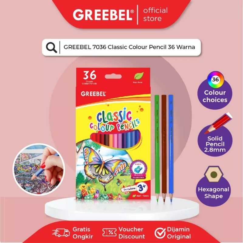 

Greebel Pensil Warna Anak / Coloring Pencil 7036 Classic isi 36 Warna