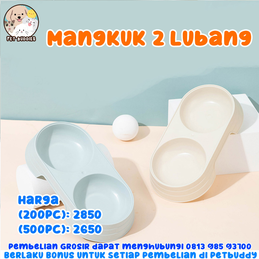 Tempat Makan dan Minum Macaron 2 in 1 Kucing/Anjing Tempat Makan 2 Lubang Mangkuk