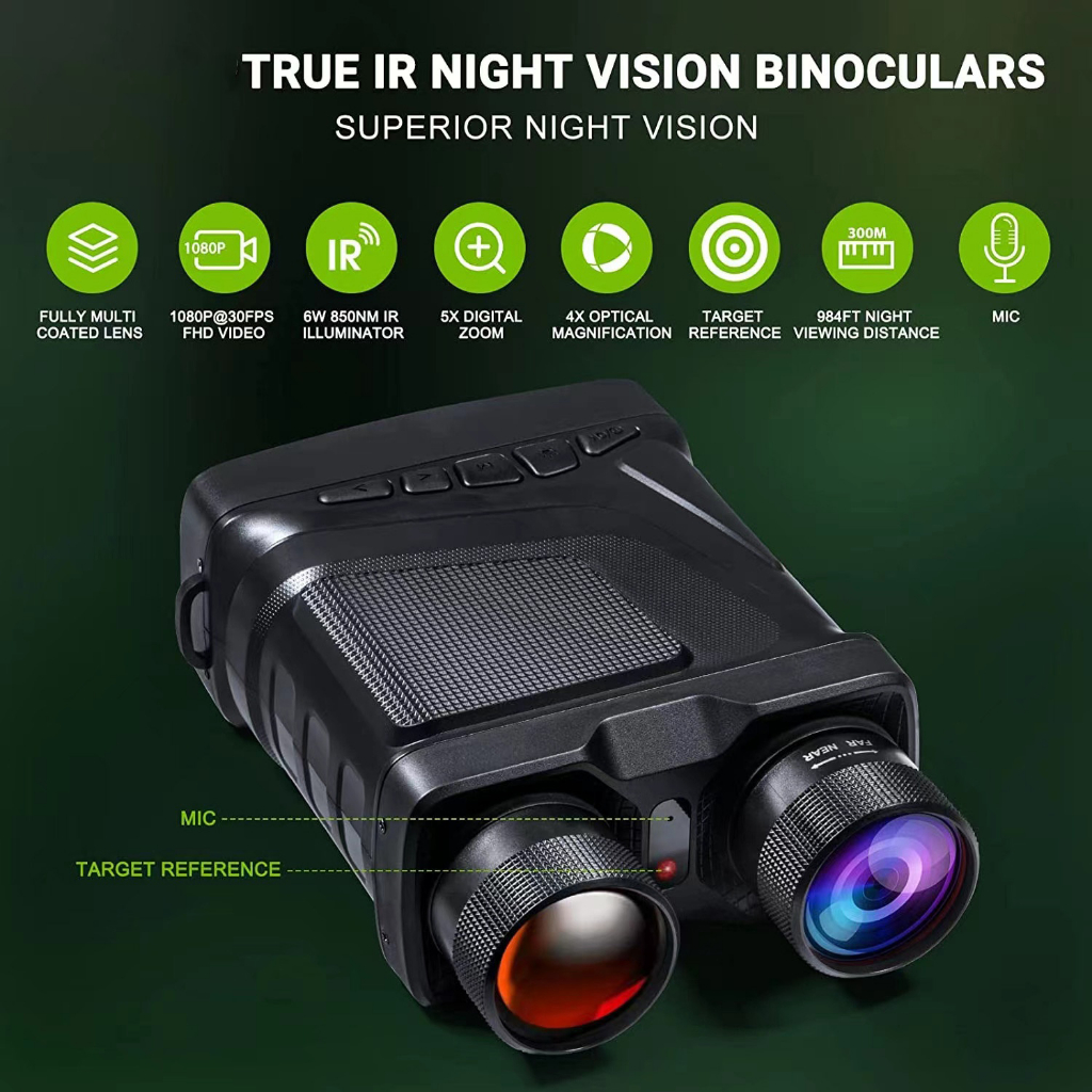 Teropong Binocular Night Vision Recorder 1080P 5x Zoom with Mic - R12 - Black