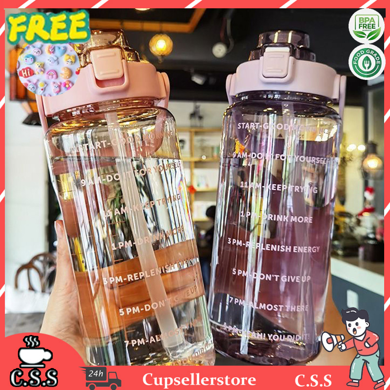 Botol minum Jumbo 2 LITER Motivasi Penanda waktu Tritan Quifit Handle BENING 2000ML Botol Minum 2L