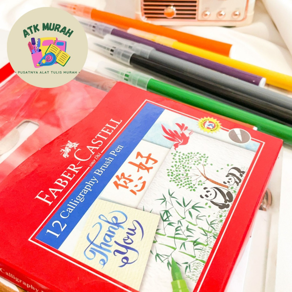 

calligraphy brush pen FABER CASTELL isi 12 temrurah COD kuas set free tutup
