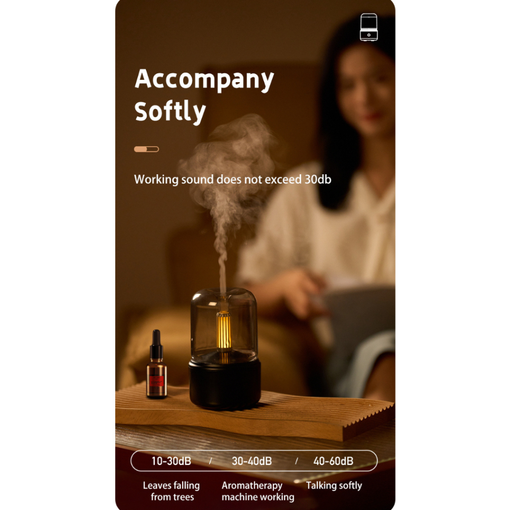 Air Humidifer Diffuser Aromatherapy Ultrasonic Candle Light 120ml - DQ702 - Black