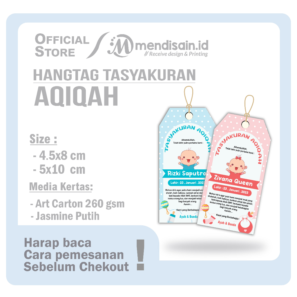 Hangtag Aqiqah - Hangtag tasyakuran - Kartu Ucapan Aqiqah - Tag souvenir tasyakuran aqiqah